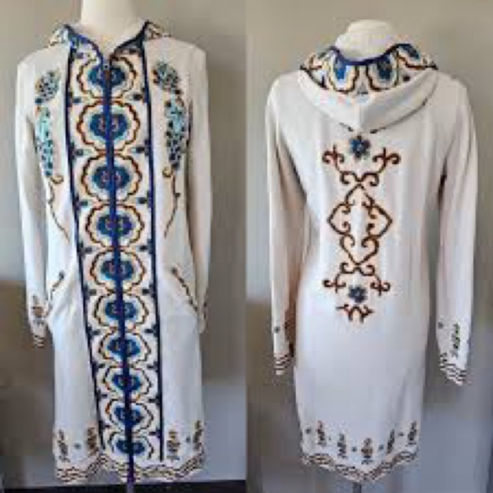 Lucky Brand Embroidered White Mini Dress size M 3/4 sleeves Boho Peasant cotton